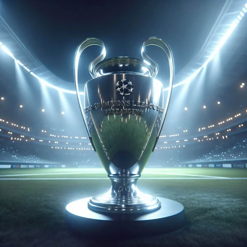 CL-Pokal mit Stadion im Hintergrund