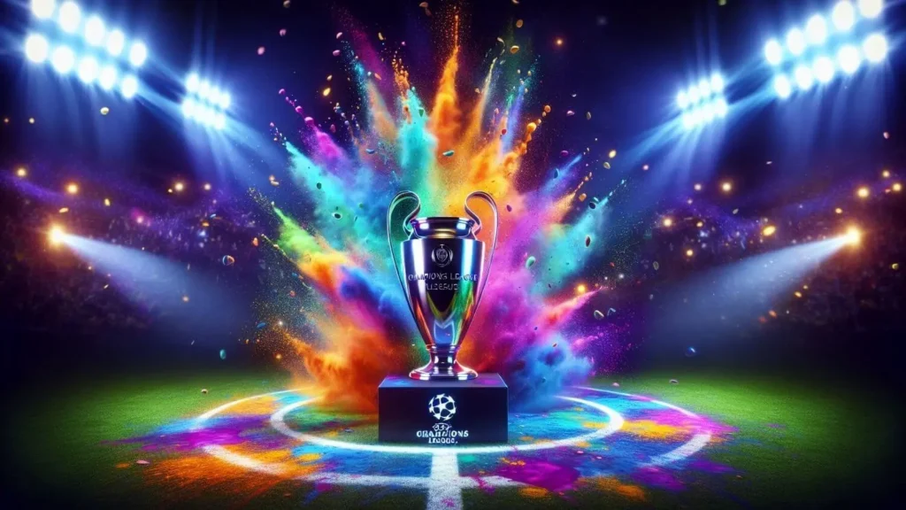 CL-Pokal mit Farben in einem Stadion
