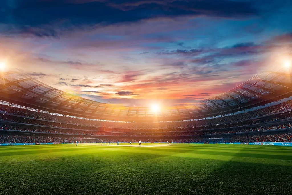 Fußballfeld beim Sonnenuntergang