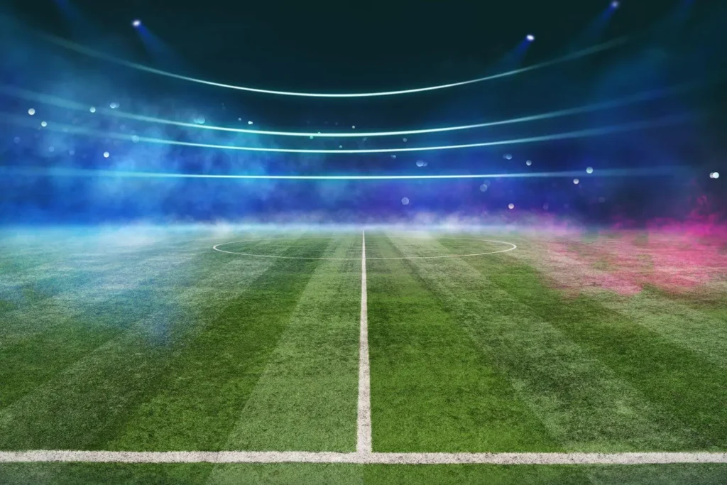 Fußballfeld mit Farben als Rauch