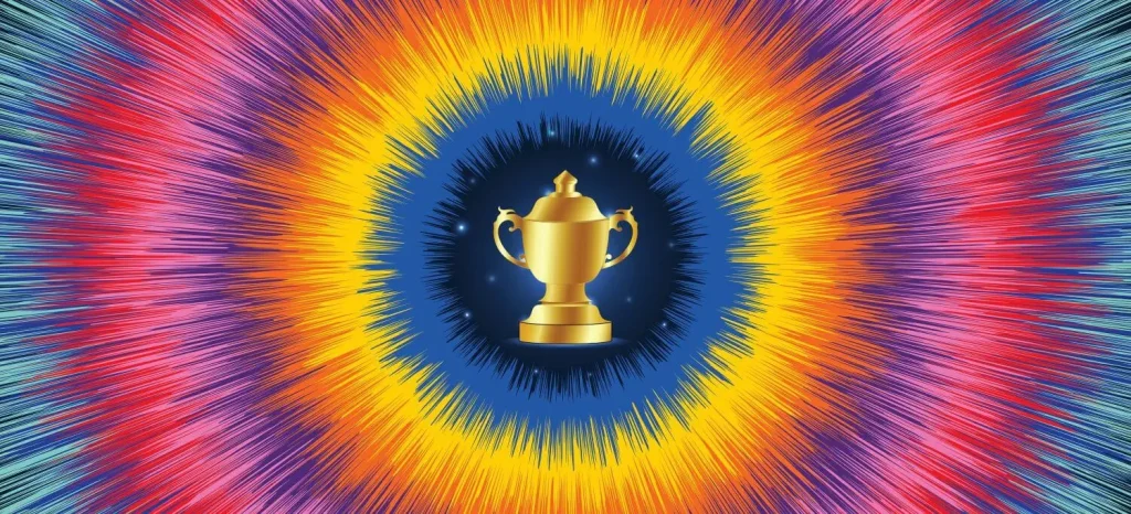 Pokal mit buntem Hintergrund